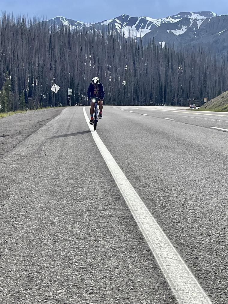 A cyclist on a European road